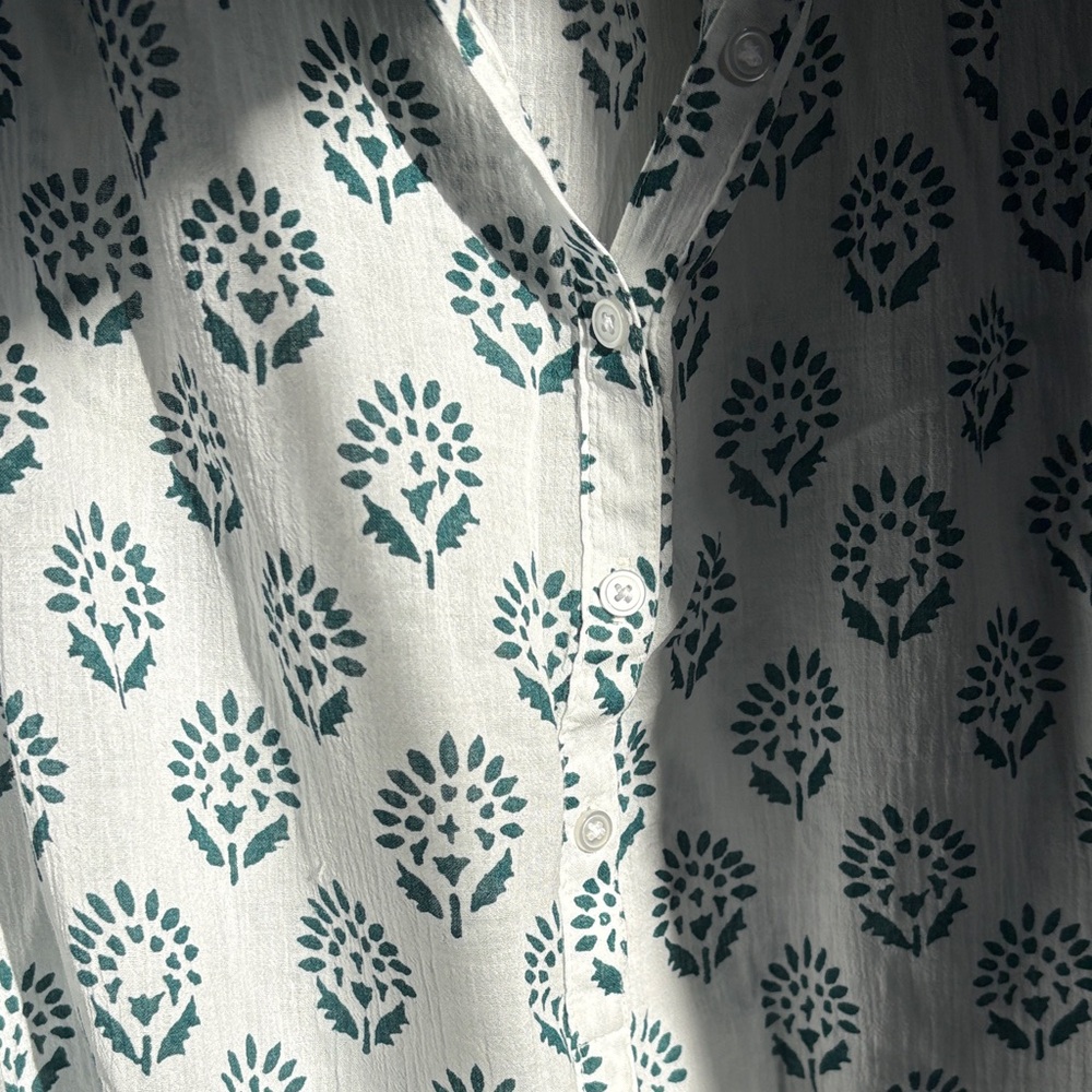 Elegant White and Teal Block Print Patterned Women's Tunic Dress